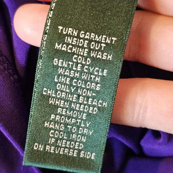 Y2K Lauren Ralph Lauren Sz 4 Purple Jersey Faux Wrap Dress Sleeveless Below Knee - Picture 11 of 13